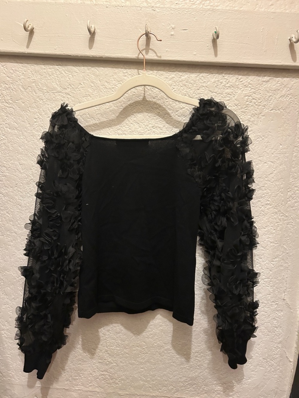 Marc New York Black Ruffle Mesh Sleeve Blouse - Picture 4 of 4